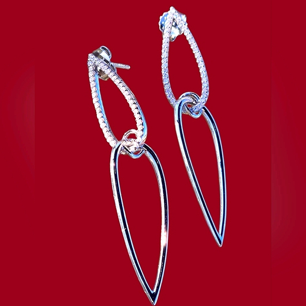 925 Sterling Silver Dangling Earrings with Genuine D Color Moissanite Gem